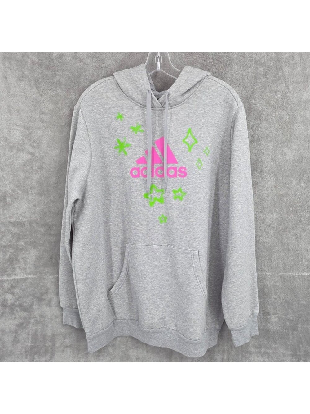 Adidas Girls on the Run Hoodie 2X Athletic Grey Pink Green Pullover Athleisure
